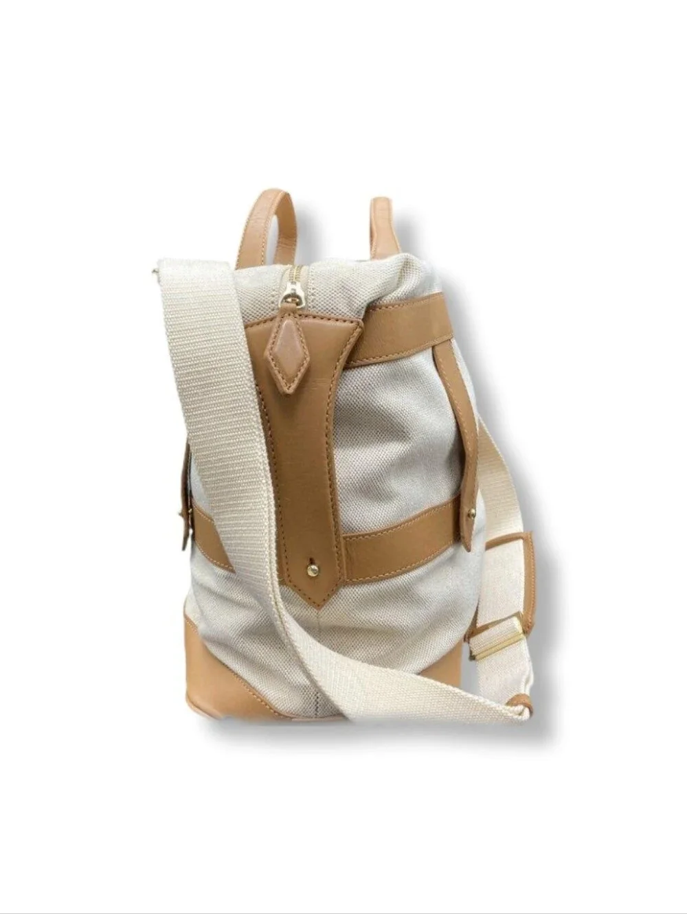 Cream Canvas Duffel with Tan Trim and Adjustable Strap